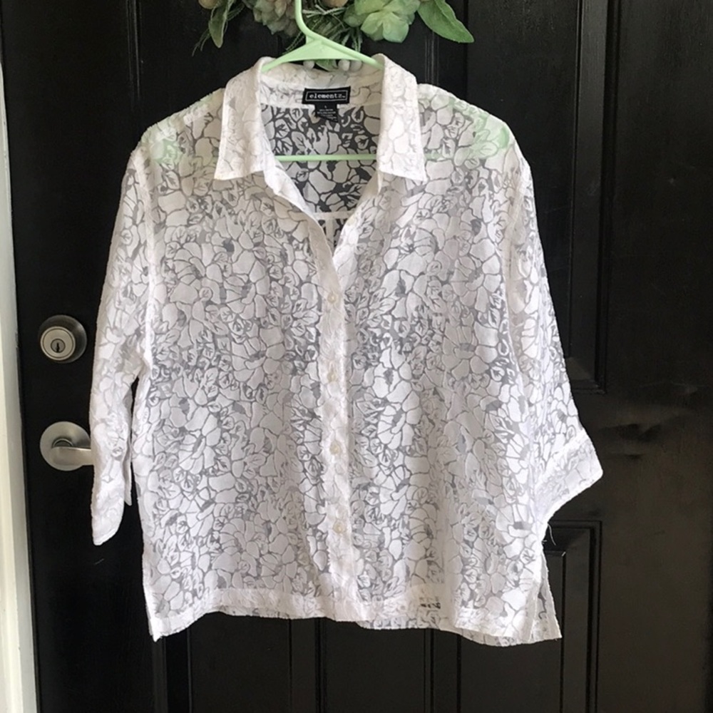 Beautiful lace look white blouse.  Size Large